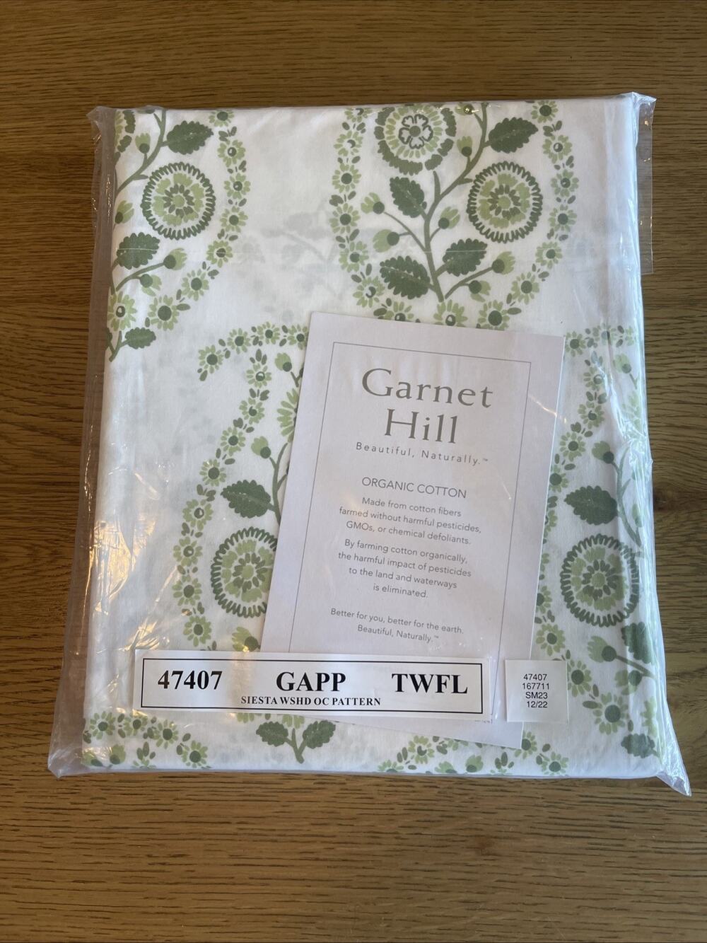 Garnet Hill Organic Cotton Twin Flat Sheet Siesta Green Flower Paisley NIP